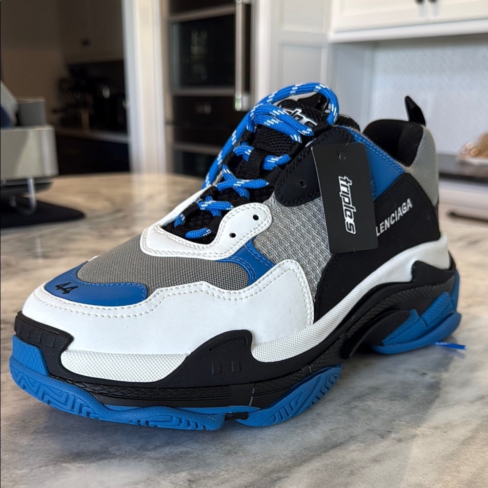Balenciaga Men's Gray, Blue, and White Sneakers